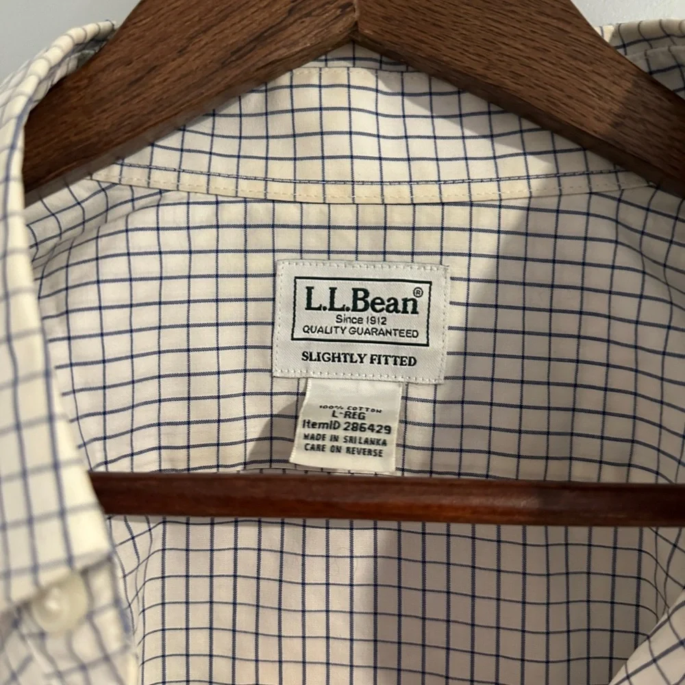 L.L. Bean Men's White and Blue Plaid Shirt